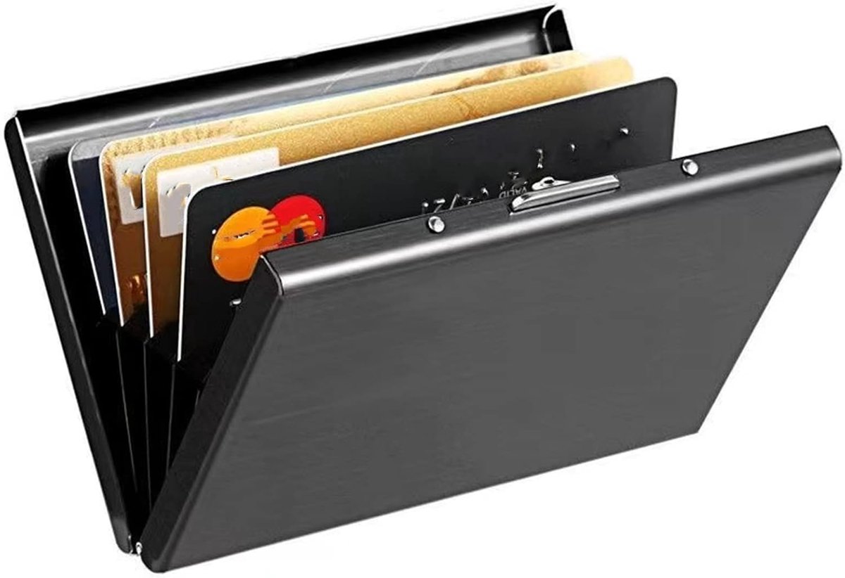 Afgeschermde creditcardhouder van roestvrij staal, ultradunne visitekaartjeshouder van metaal voor heren en dames, geschikt voor rijbewijs, identiteitskaart, creditcard of visitekaartje (zwart6)
