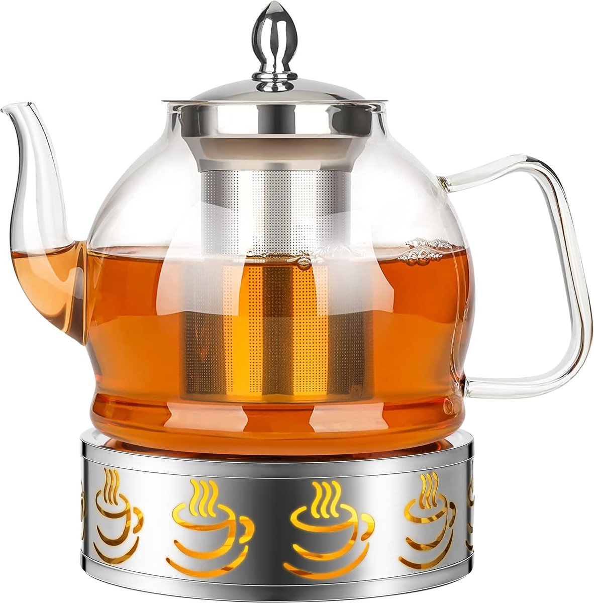 Theepot van glas met zeef, grote druppelvrije glazen theepot van glas, 1,2 l, glazen theepot voor losse thee en theezakjes, vaatwasmachinebestendige glazen theepot