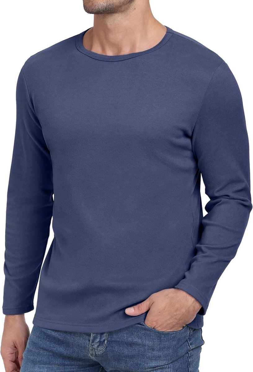 Shirt met lange mouwen voor heren, ronde hals, basic-T winter, thermo-onderhemd, longsleeve, slim fit, stretch, bovendeel, warme tops