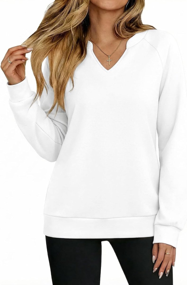 Dames sweatshirt lange mouwen V-hals pullover katoen geribbeld zacht elegant sexy bovendeel casual basic oversized effen top