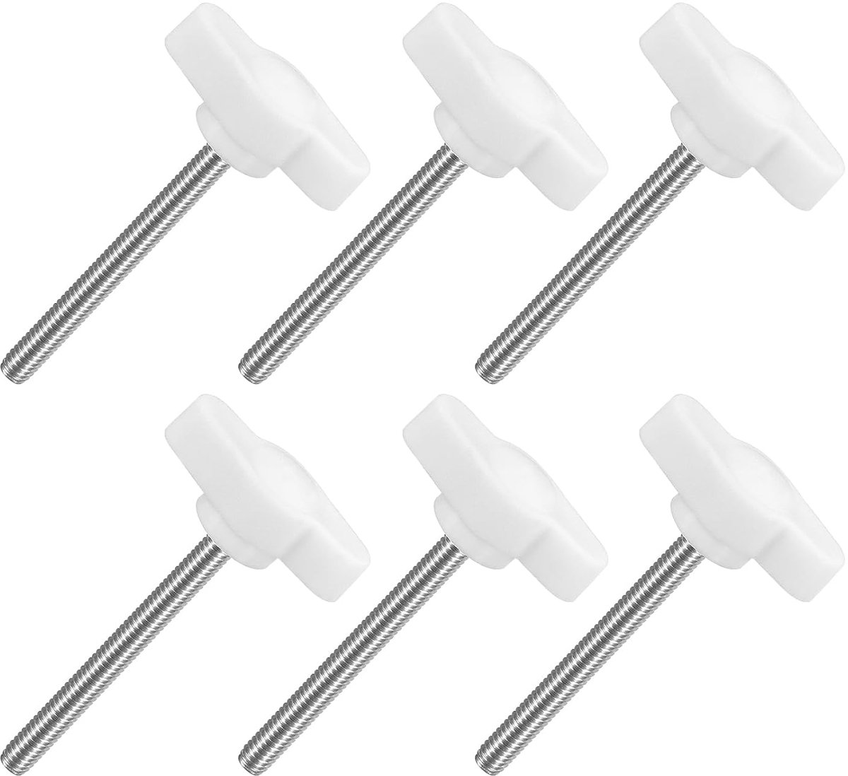 M4 x 40 mm, kartelschroeven, 6 stuks T-vleugelknoppen, buitendraad, roestvrij staal 304, moergreep, verstelbare handgrepen, handmatige bevestiging voor machine, wit, 27 mm breed