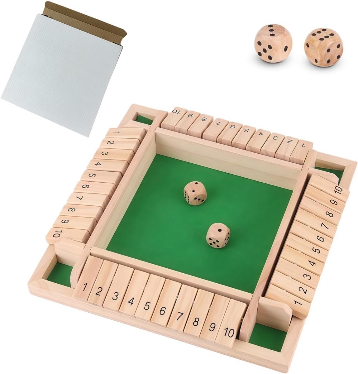 The Box Spel, spannend dobbelspel voor 2-4 spelers, klassiek dobbelspel, reisspel, houten wiskundespel, traditioneel bordspel voor pub, familiebordspel