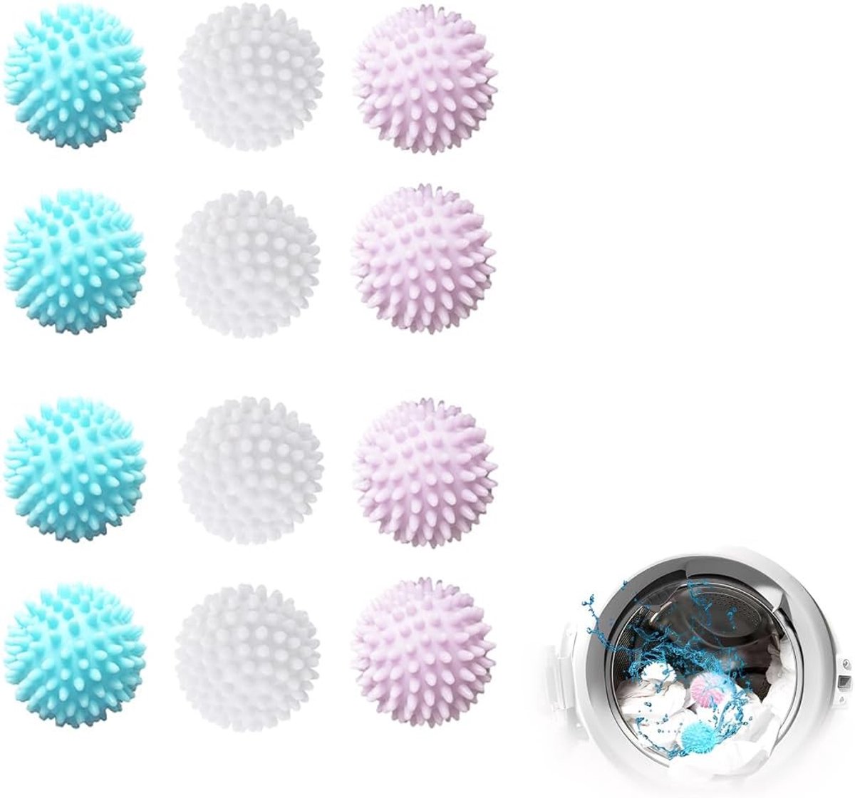 12 stuks drogerballen voor wasdroger, drogerballen voor donsjacks, wasballen, wasballen voor wasmachine, herbruikbaar, vermindert rimpels en verkort de droogtijd