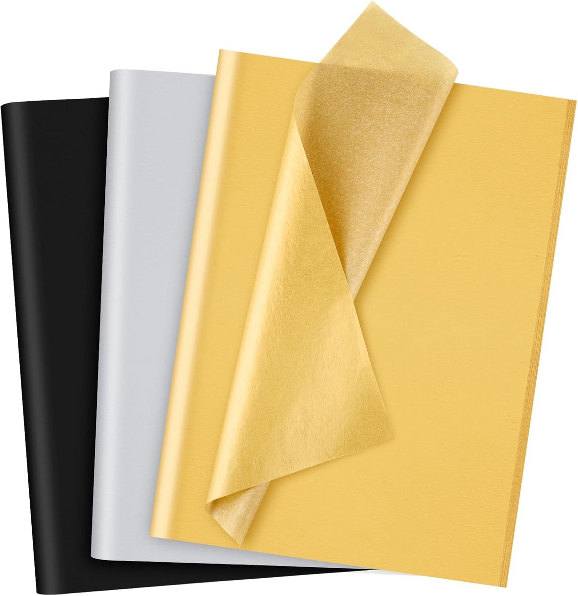 Zijdepapier, zwart, goud, zilver, 3 kleuren cadeaupapier decoratief kunstdrukpapier voor DIY-afstudeerfeesten, verjaardagsfeesten, cadeauverpakkingsdecoratie