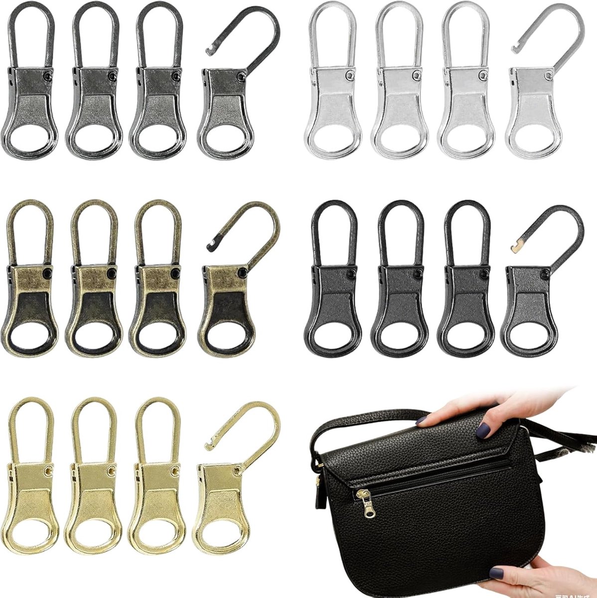 reparatieset 20 stuks – Zinklegering ritstrekker vervangset – 1mm dun – Geschikt voor #3#5#8#10 – Zwart – Voor jassen, tassen, koffers, jeans – Herbruikbare rits vervangstukken