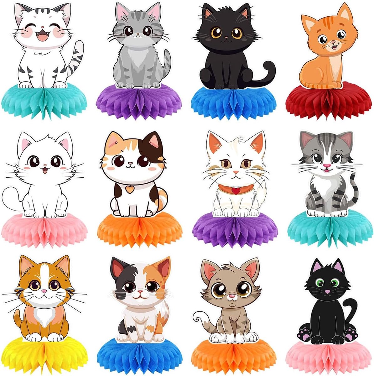 12 Teile Katten Verjaardagsfeest Versiering Honingraat Tafeldecoraties Katten Tafeldecoraties 3D Dubbelzijdige Katten Versiering Voor