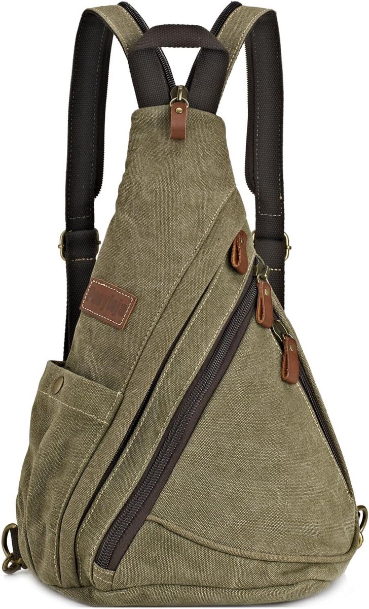 Sling Bag Omvormbare Crossbody Tas Borsttas Schouderrugzak Casual Daypack voor Mannen Vrouwen Buitensport Fietsen Wandelen Reizen (Legergroen)