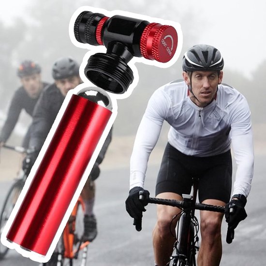 Fietspomp - Bandencompressor Wielgereedschap - Snelle Bandenreparatie - Universele Ventieladapter - 12.5 x 6 x 3 cm - Zwart en Rood — afbeelding 2