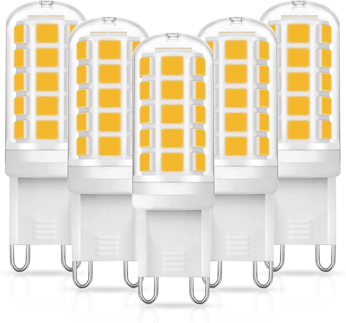 LED Lamp Warm White 3000K, G9 LED Bulb, 3W LED Light Bulb Equivalent to 30W-40W Halogen Lamp, 500 Lumen No Flickering, Non-Dimmable, Energy-Saving Bulb, 5-Pack