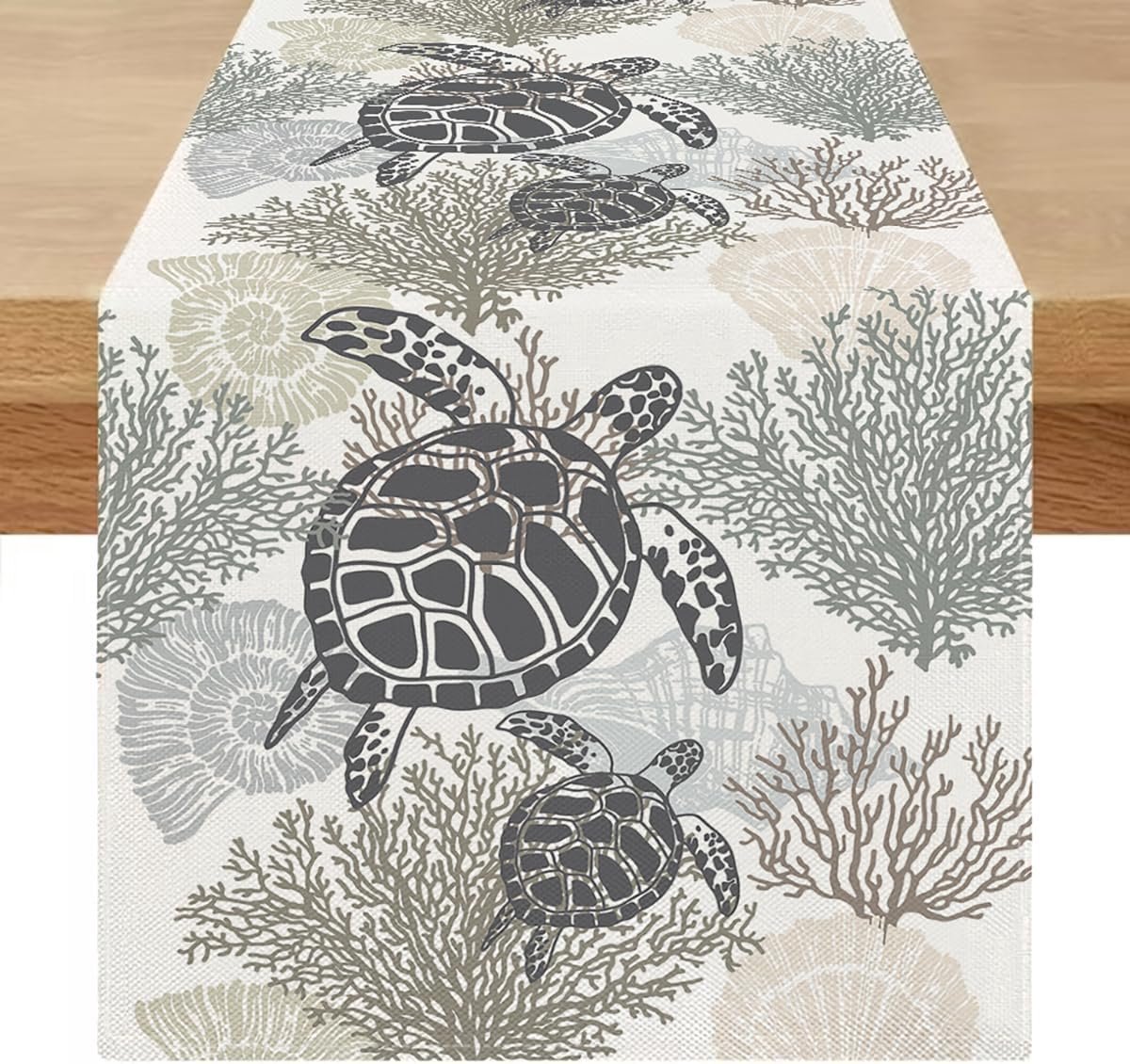 Tafelloper, blauw, groen, modern, afwasbaar, voor buiten, zomer, 40 x 180 cm, lang, weerbestendig, maritiem, linnenlook, lente, tafelkleed, keuken, tafeldecoratie voor bruiloft, feest