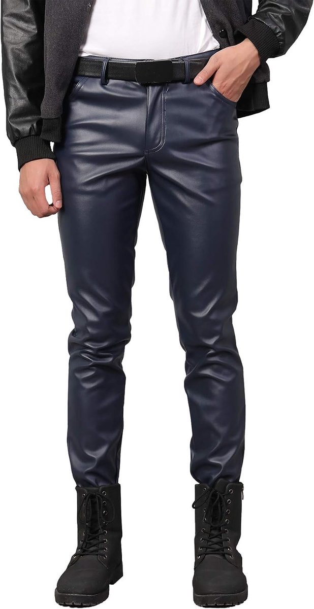 Slanke Winter Lederen Broek Heren Zakelijke Slim Fit Faux Lederen Broek Waterdichte Jeans Lederen Jeans