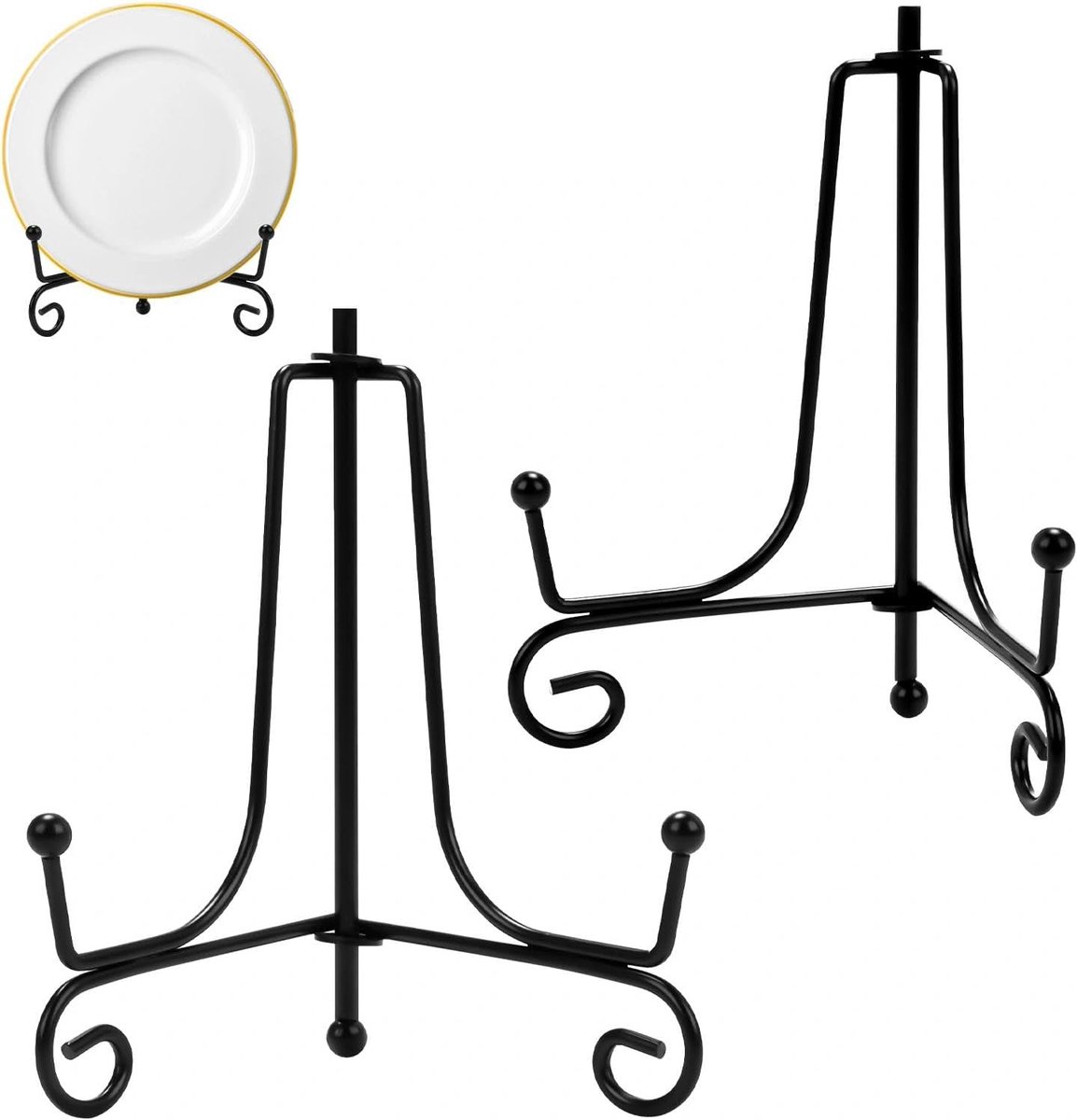 2 stuks ijzeren bordenstandaard, inklapbaar, tafelezel, bordenhouder, 10 cm | Zwarte metalen bordenhouder, boekenstandaard, geschikt voor fotolijsten, tekenplanken, borden, boeken en tafeldecoraties
