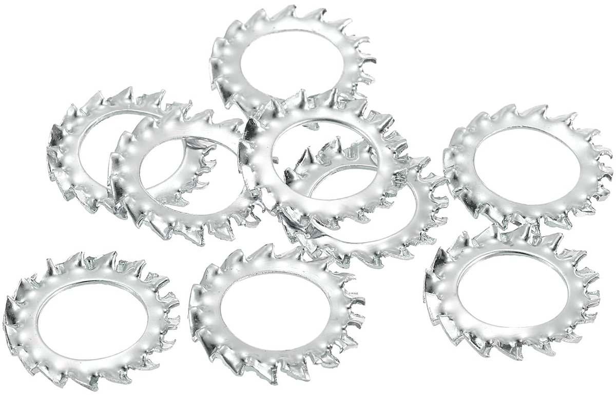 30 stuks stervergrendelingsschijven met buitentanden, M10 oppervlak van zink staal sluitringen, vergrendeling buitenslot voor bevestigingen van mechanische apparaten, zilver