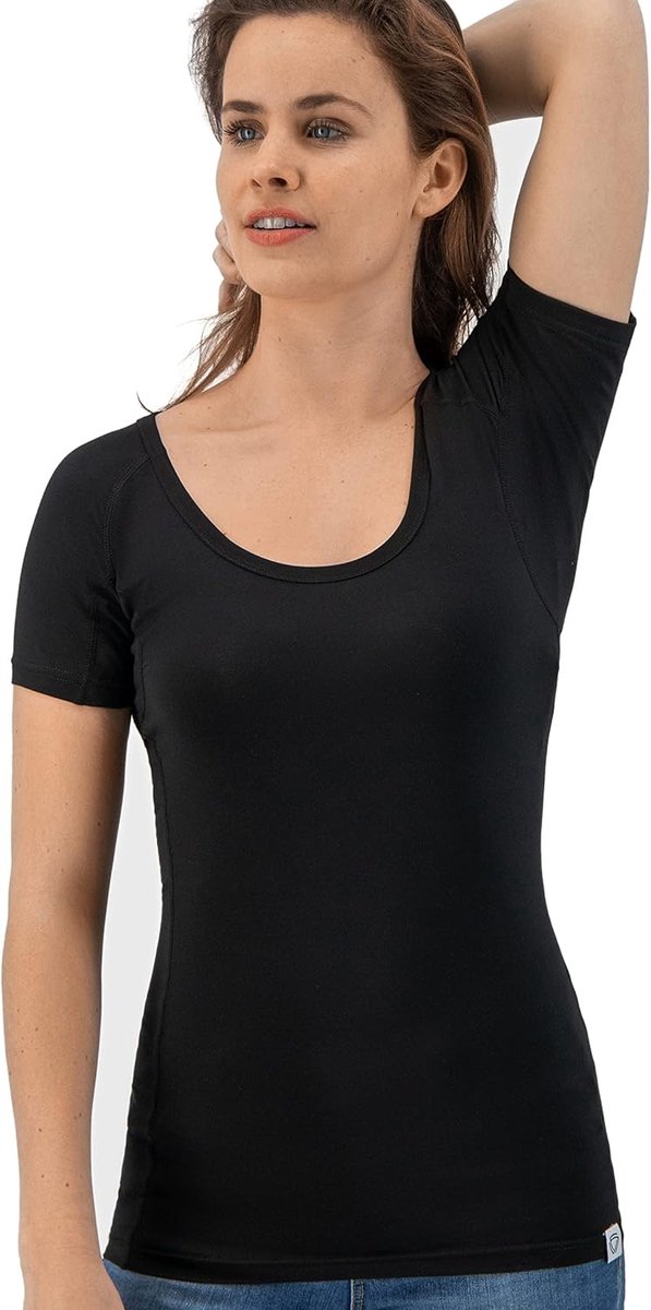 Zweet Shirt - T-shirt tegen zweetvlekken - Anti Zweet Onderhemd - Met ArmPads PRO & Zilver Behandeling - Dames - Ronde Hals