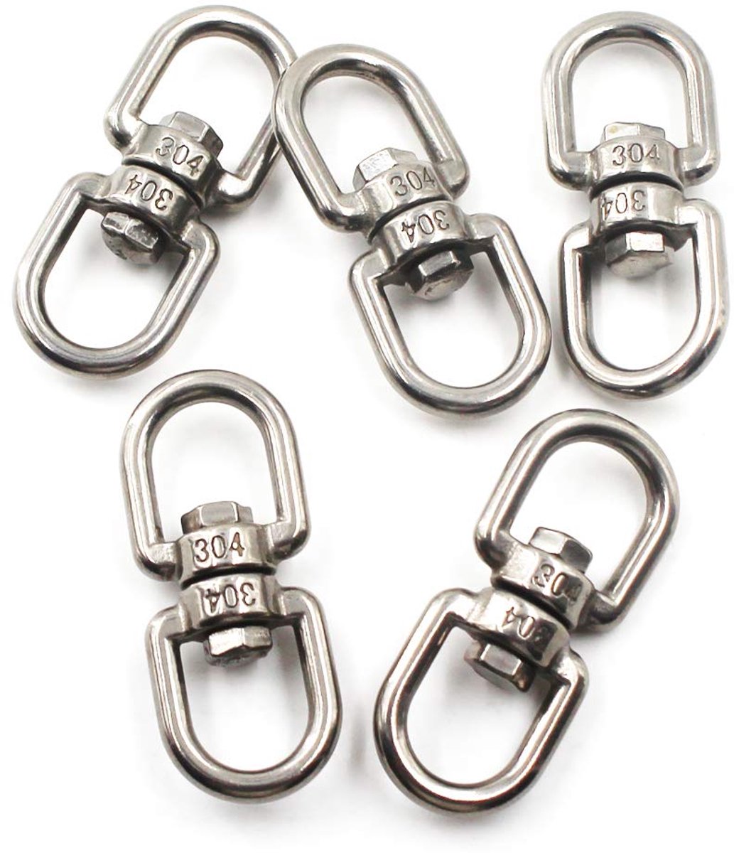 304 Roestvrij stalen oog naar oog draaibare ring, sleutelring sleutelhanger connectoren voor anker ketting (5PCS), M4 5/32", 5