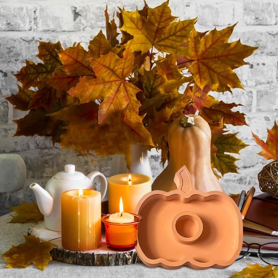 Vorm kandelaar pompoen, gietvorm kaarshouder, doe-het-zelf siliconen vormen voor beton, siliconen herfst gips voor het gieten van pompoen, cement vorm, siliconen vormen voor Halloween — afbeelding 3