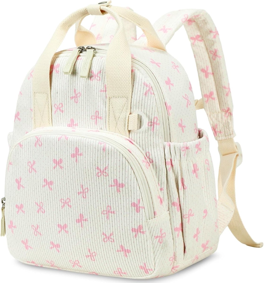 Kinderrugzak, waterdicht, voor kinderen 2-4 jaar, kleuterschool en school, jongens en meisjes, strik 6 beige, Für 2–4 Jahre (12″ hoch, kein Platz für A4-Ordner), Casual