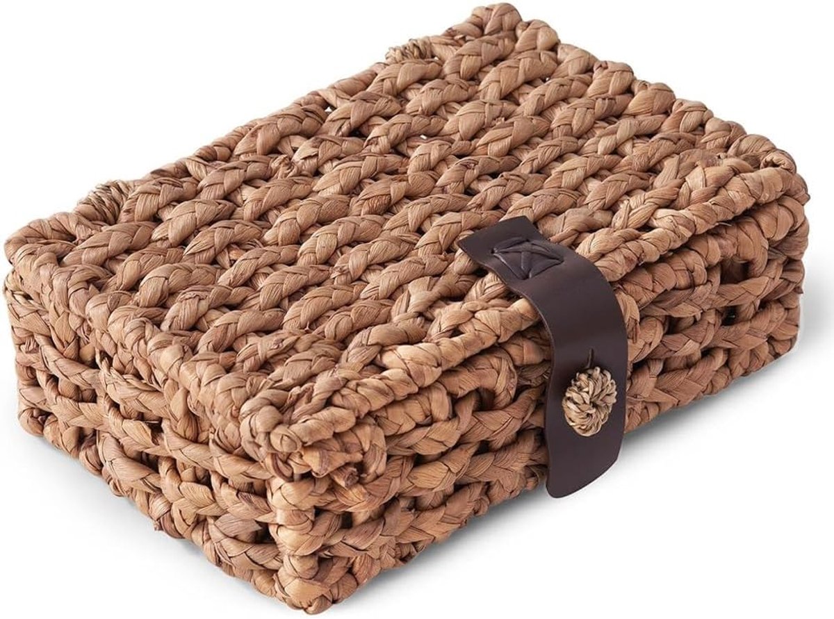 doos met deksel, mand uit, decoratieve doos van waterhyacint, geweven decoratieve doos voor plank, salontafel, klein.