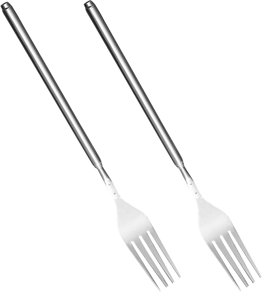 2 x uittrekbare vork, roestvrij staal, telescopische vork (22,1-64,6 cm), lange vork om uit te trekken, voor BBQ, fruit, dessert