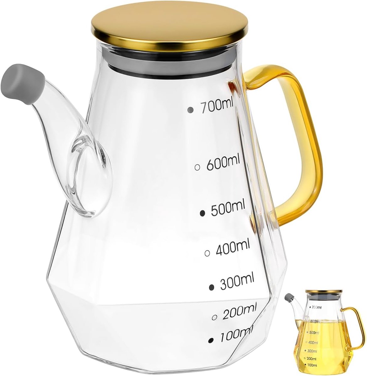 Diamantolie, geen druppels, honingflessen, waterkan van glas, eenvoudige siroop, siroop, olieschenker, oliedispenser van glas, grote container olecaanon, olijfolie, lecythus