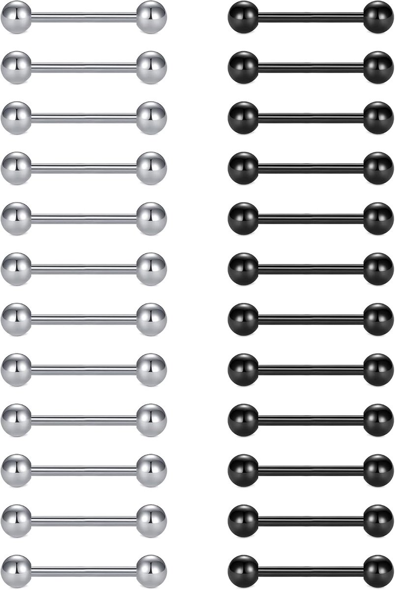 24 stuks tongpiercing, 14 g, roestvrij staal, metaal, tongstaafjes, sieraden, 12 mm, 14 mm, 16 mm, 18 mm