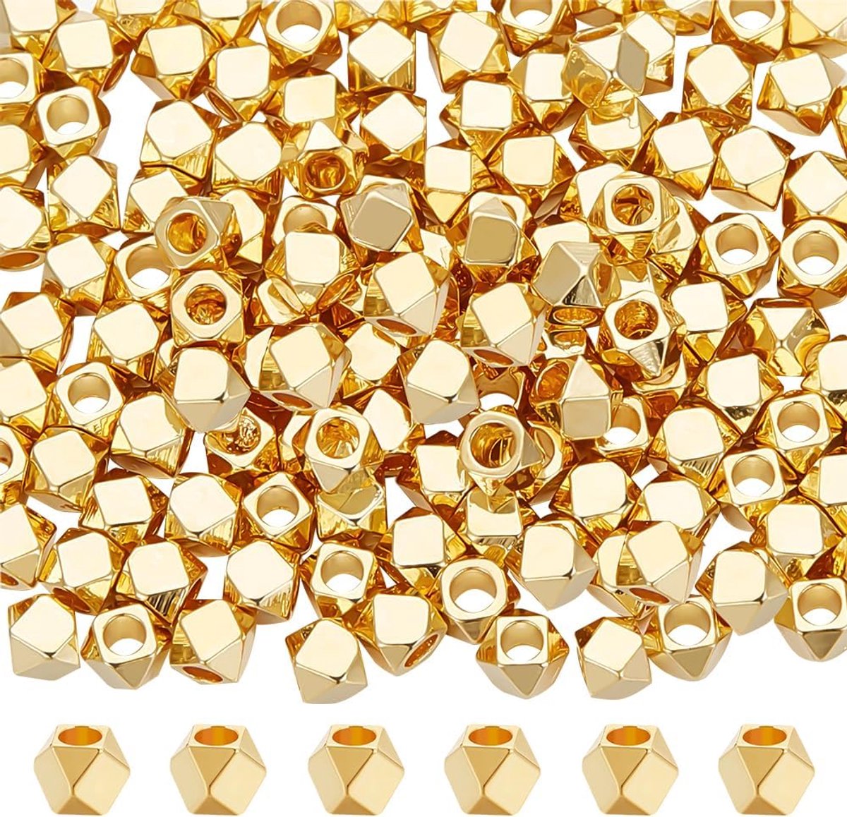 1 doos 150 stuks kubus spacer kralen 18K vergulde geometrie zeshoek kubus gouden spacer kralen voor armbanden maken doe-het-zelf kettingen sieraden ambachten