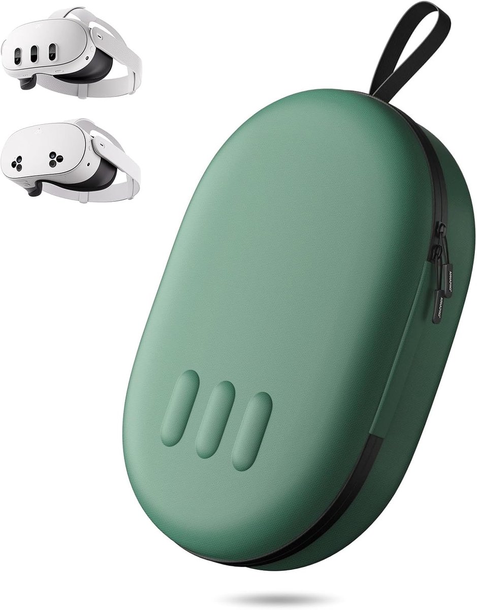Voor Meta Quest 3 tas, harde case compatibel met Oculus Quest 3 headset met Elite-riem, controllers en andere accessoires, geschikt voor reizen en opslag thuis, grijs (groen)