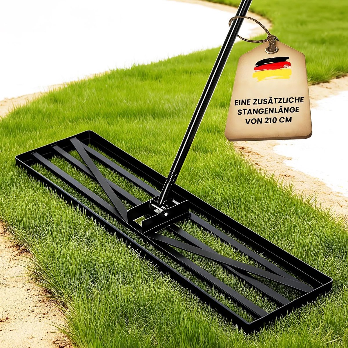 110 x 30 cm, tuingazon-nivelleringshark met 210 cm extra lange steel, tuingereedschap voor het moeiteloos nivelleren van tuin-, golfveld- en boerderijgazonoppervlakken