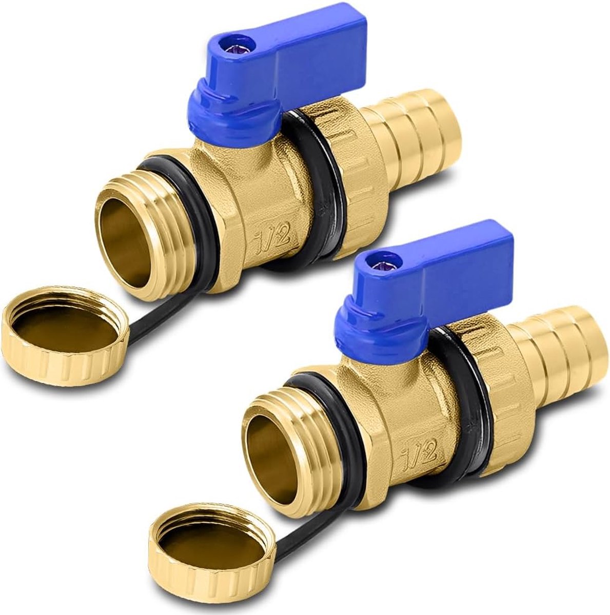 2 stuks kogelkraan, 1/2 inch, messing kogelkraanaansluiting 1/2 inch AG, kogelkraan 1/2 inch - vul- en aftapventiel voor ketel, met veiligheidskap, vulventiel, aftapventiel voor water, gas en sanitair