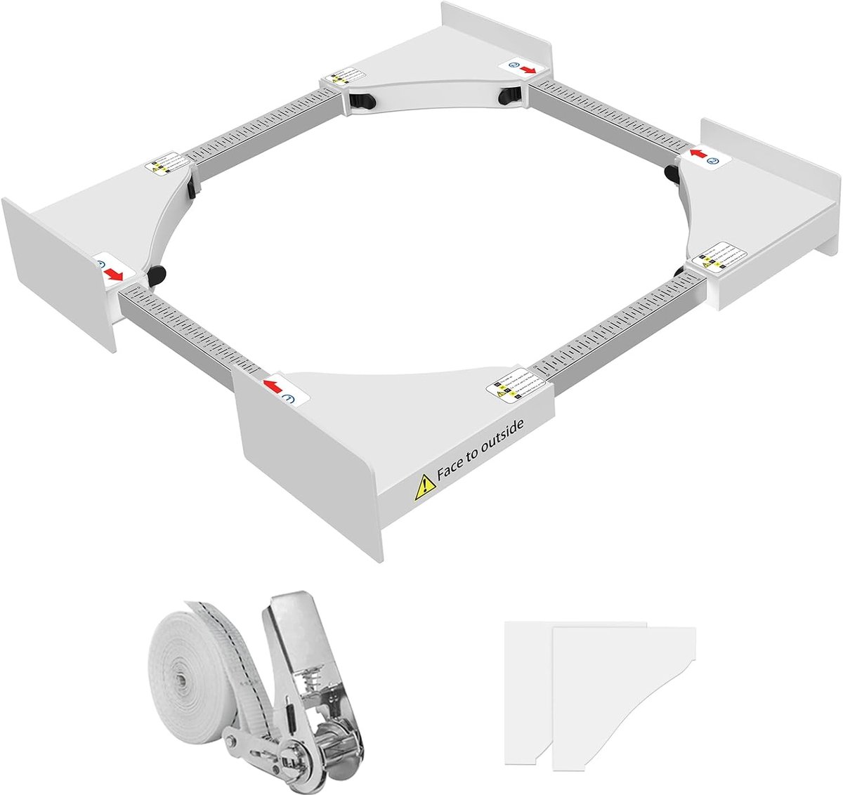 Overlappingsset voor wasmachine en droger, universeel tussenframe voor wasmachine en droger met ratelriem, verstelbare maat (46 - 66 cm), wit