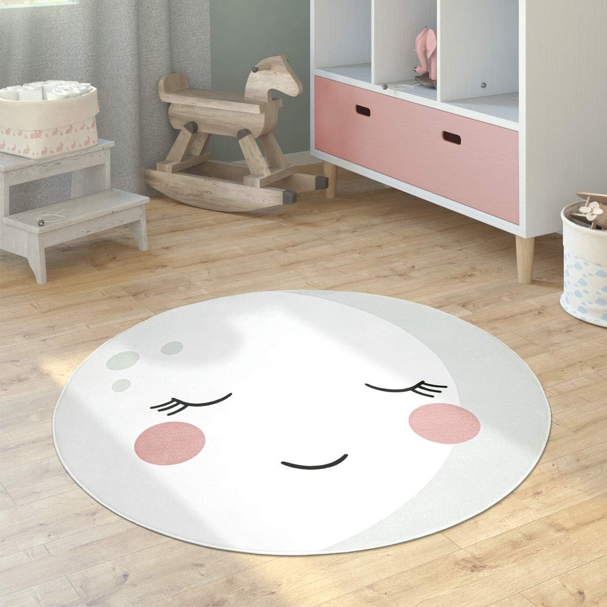 Home Kindervloerkleed Vloerkleed Kinderkamer Meisjes Jongens Maan Koala Leeuwenkop, Maat:150 cm Rund, Kleur:Crème