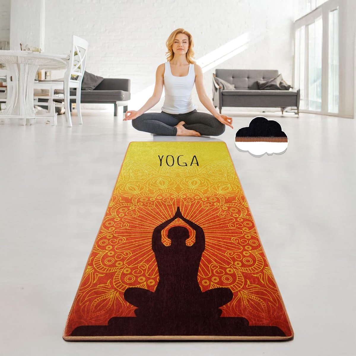 Yoga rug 60 x 200 cm - zachte en huidvriendelijke mat - antislip voor veilig gebruik - ideaal voor yoga en meditatie - SnelShoppen