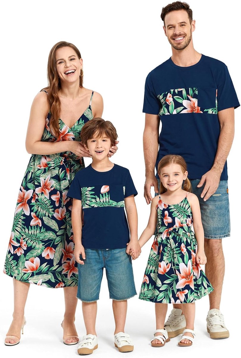 Ouder-kind kledingset, jurken voor moeder en dochter, evenals T-shirts voor vader en zoon, zomerstrandvakantie stijl