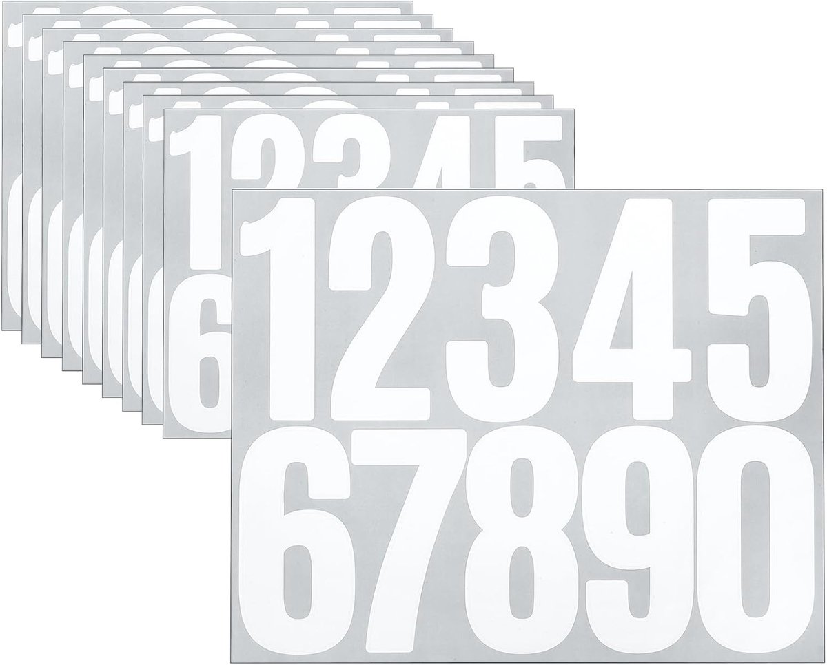 10 vellen cijferstickers, 0-9 vinyl, 7,6 cm, waterdichte nummerstickers voor brievenbus, bord, raam, deur, huisnummer, wit