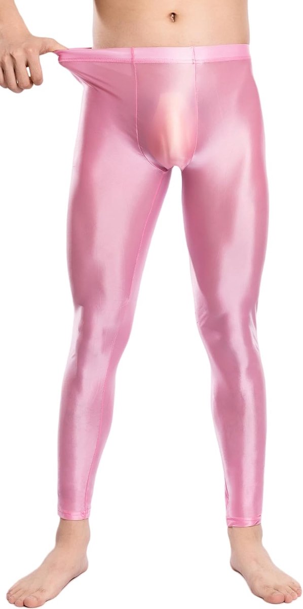 Heren Glanzende Smalle Broek Glanzende Olie Leggings Glanzende Panty Nylon Sportbroek Plus Size Clubwear Onderbroek M-XXL