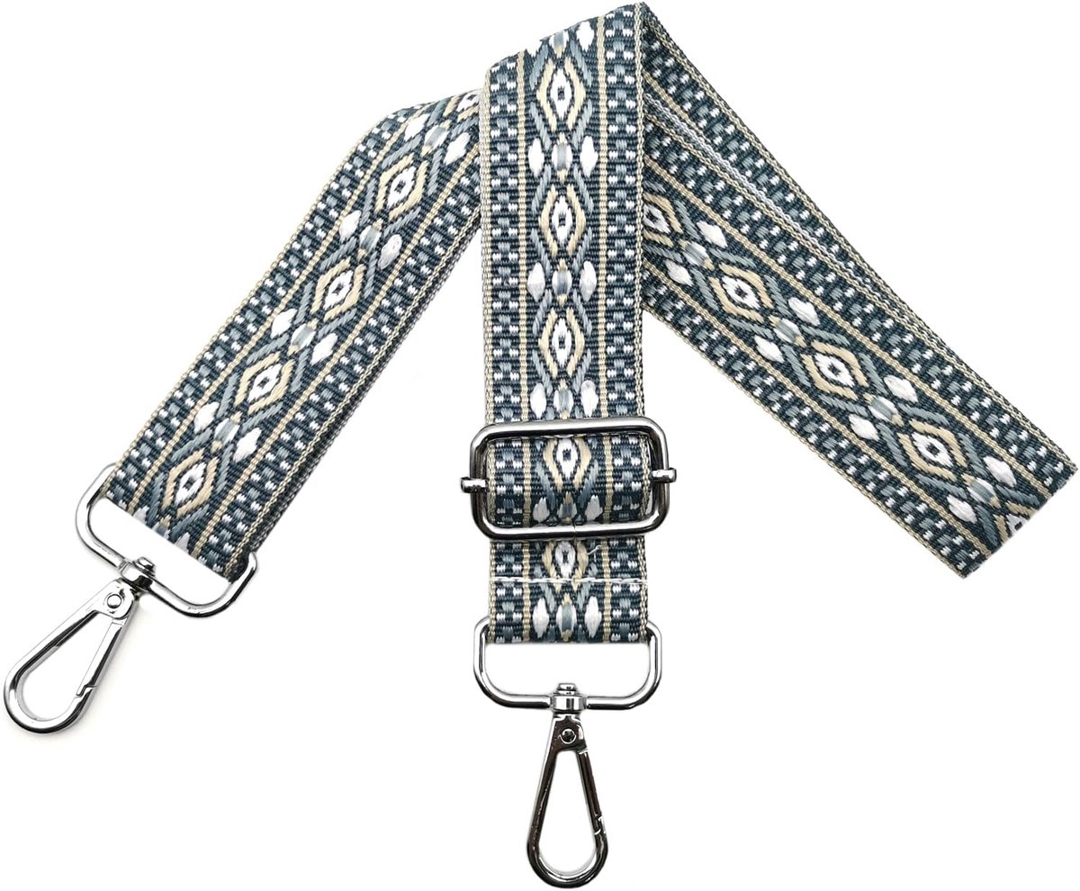 schouderriem voor tassen, draagriem voor dames, tasriem om te wisselen, tasriem breed 3,8 cm met zilveren karabijnhaak, schouderriem voor schoudertas, handtassen, kleurrijk, N