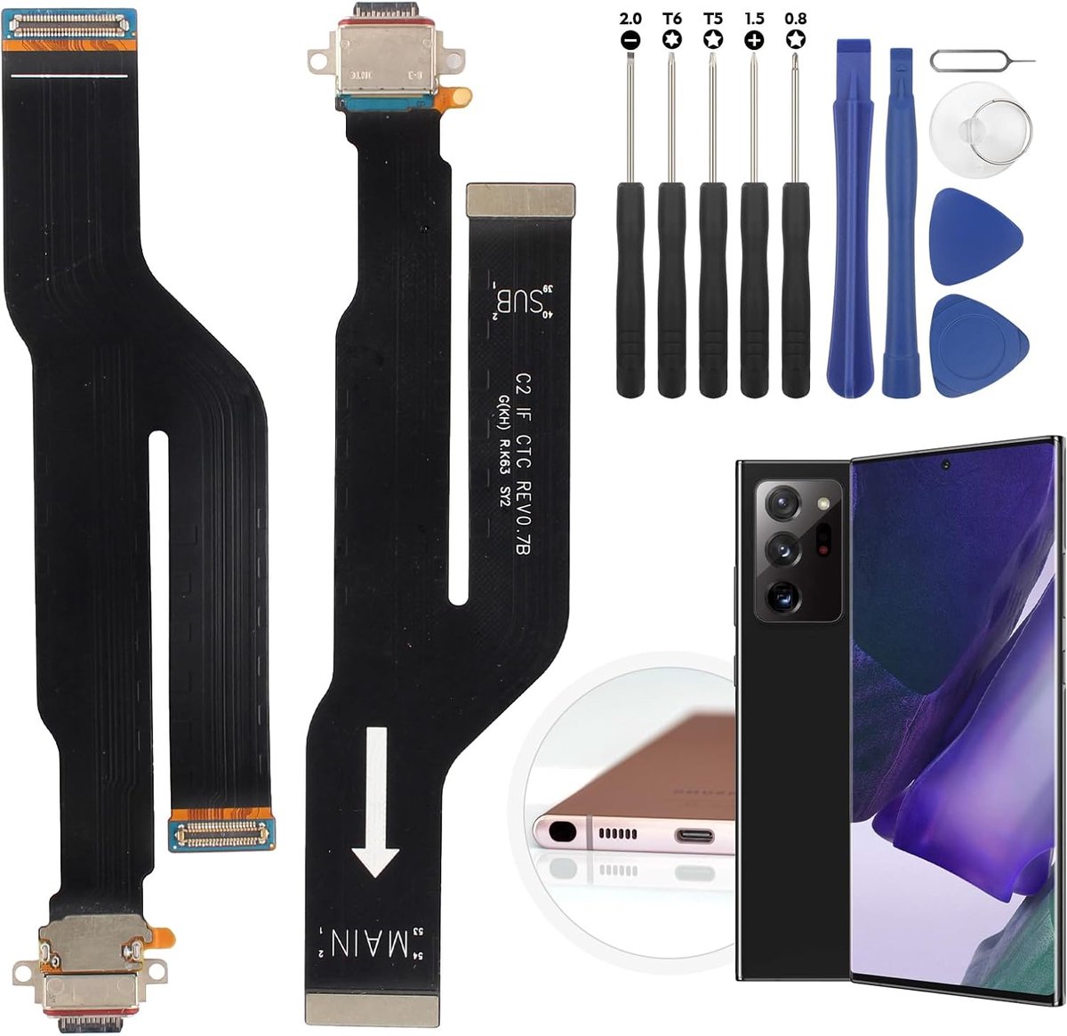 Oplaadaansluiting compatibel met Samsung Galaxy Note 20 Ultra 5G N986U moederbord flex kabel laadpoort voor Samsung Galaxy Note 20 Ultra 5G N986B moederbordverbinding vervanging