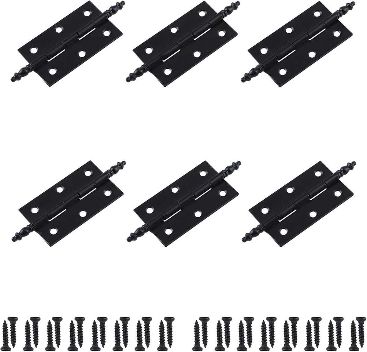 Scharnieren, 6 stuks antieke decoratieve scharnieren met kogeluiteinden, kastdeur, deurscharnieren, decoratieve vouwscharnieren, zwart