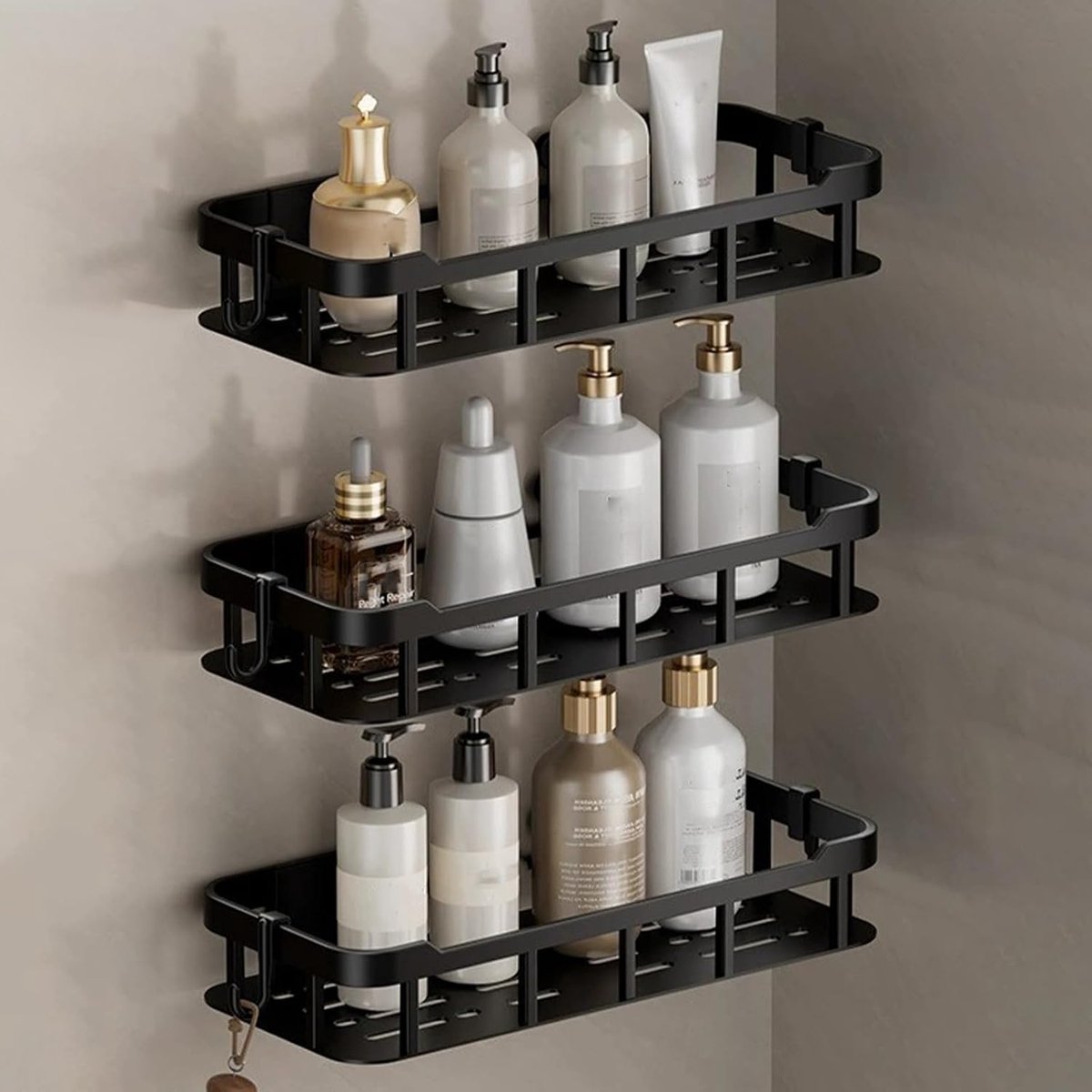 Set van 3 douche-/keukenorganizers, caddy, badkamercaddy, waterdicht, grote capaciteit, kunststof, voor het ophangen van accessoires, 2