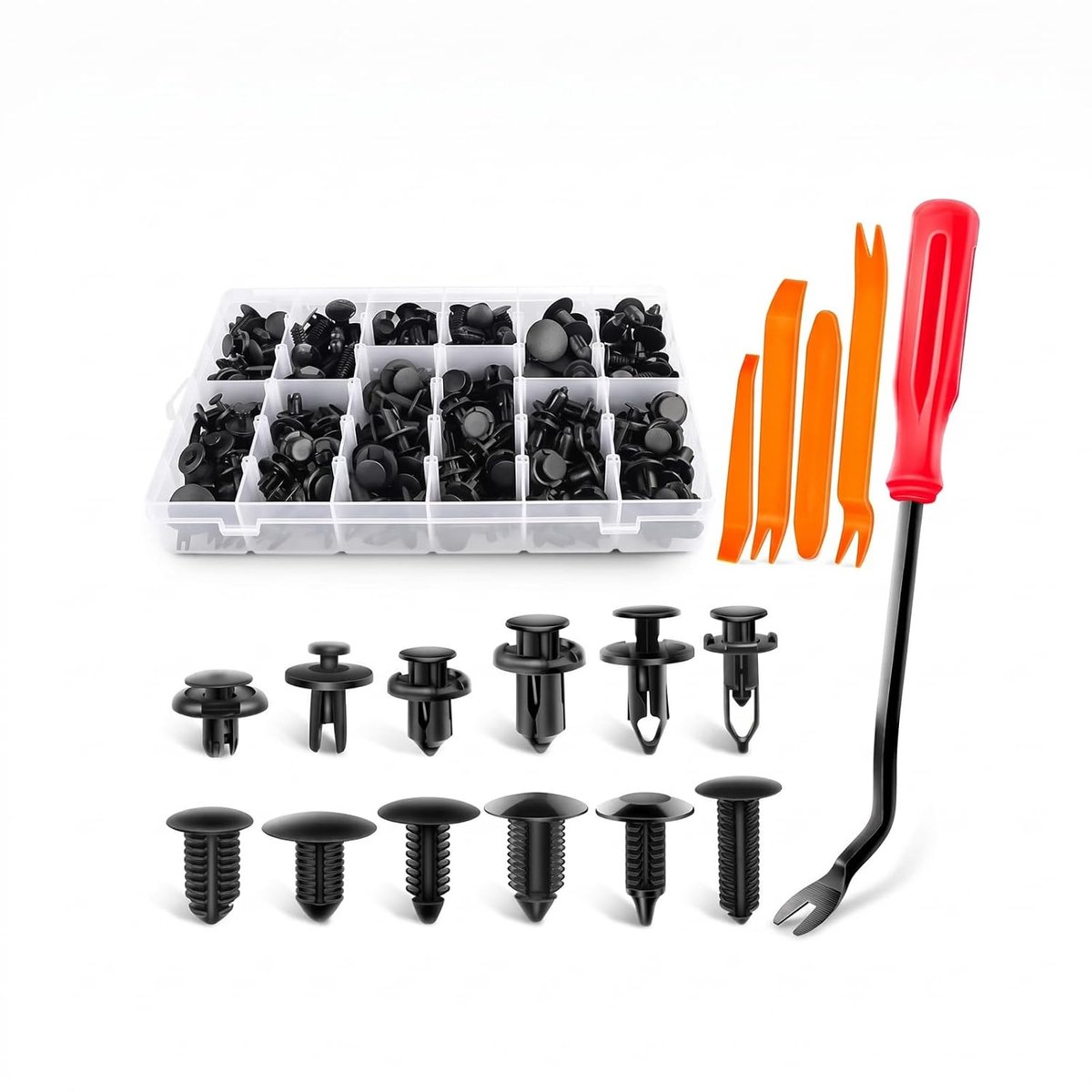 Clips set met 5-delig demontagegereedschap, 10 verschillende soorten bumperbekleding clips voor carrosseriereparatie