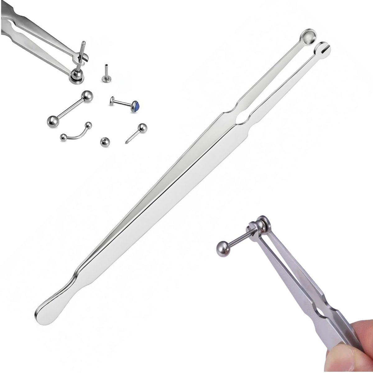 Piercing tang set - zilver - pincet voor wenkbrauwen en wimpers - eenvoudig wisselen van piercings - ShopVlot