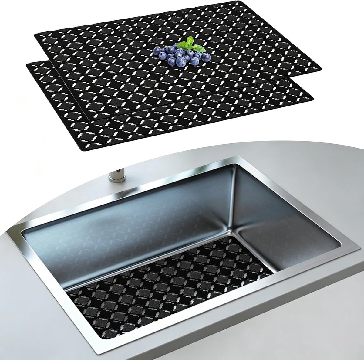 Keukenafvoer mat set van 2 - 30 x 40 cm - PVC - Milieuvriendelijke bescherming voor spoelbak - ShopVlot