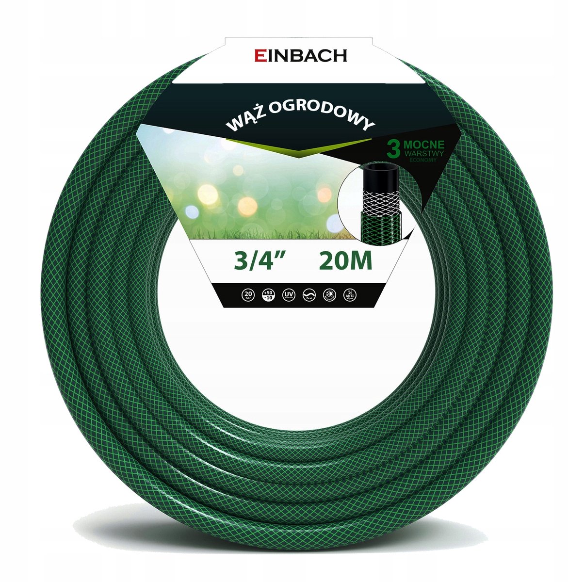 Sterke 20m tuinslang 3/4" - 3-laags PVC, UV-bestendig