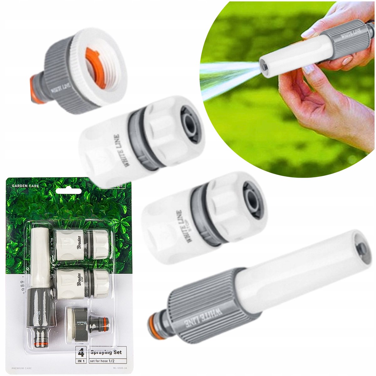 4-delige tuinslangset: 1/2" slang, koppeling en sproeier