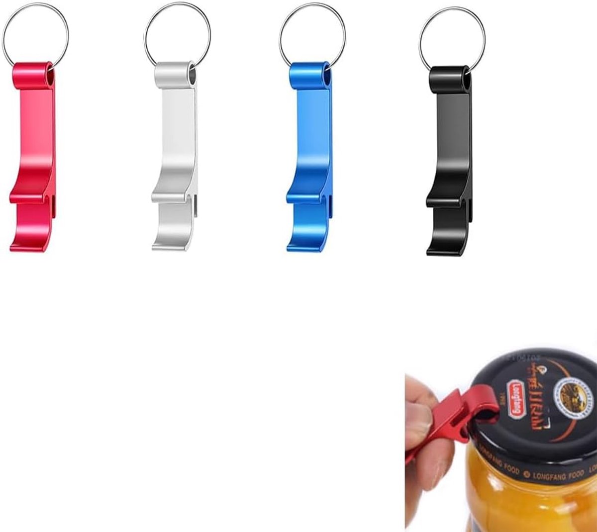 Flesopener sleutelring - 4 stuks aluminium - multifunctioneel - ideaal voor feesten - SnelShoppen