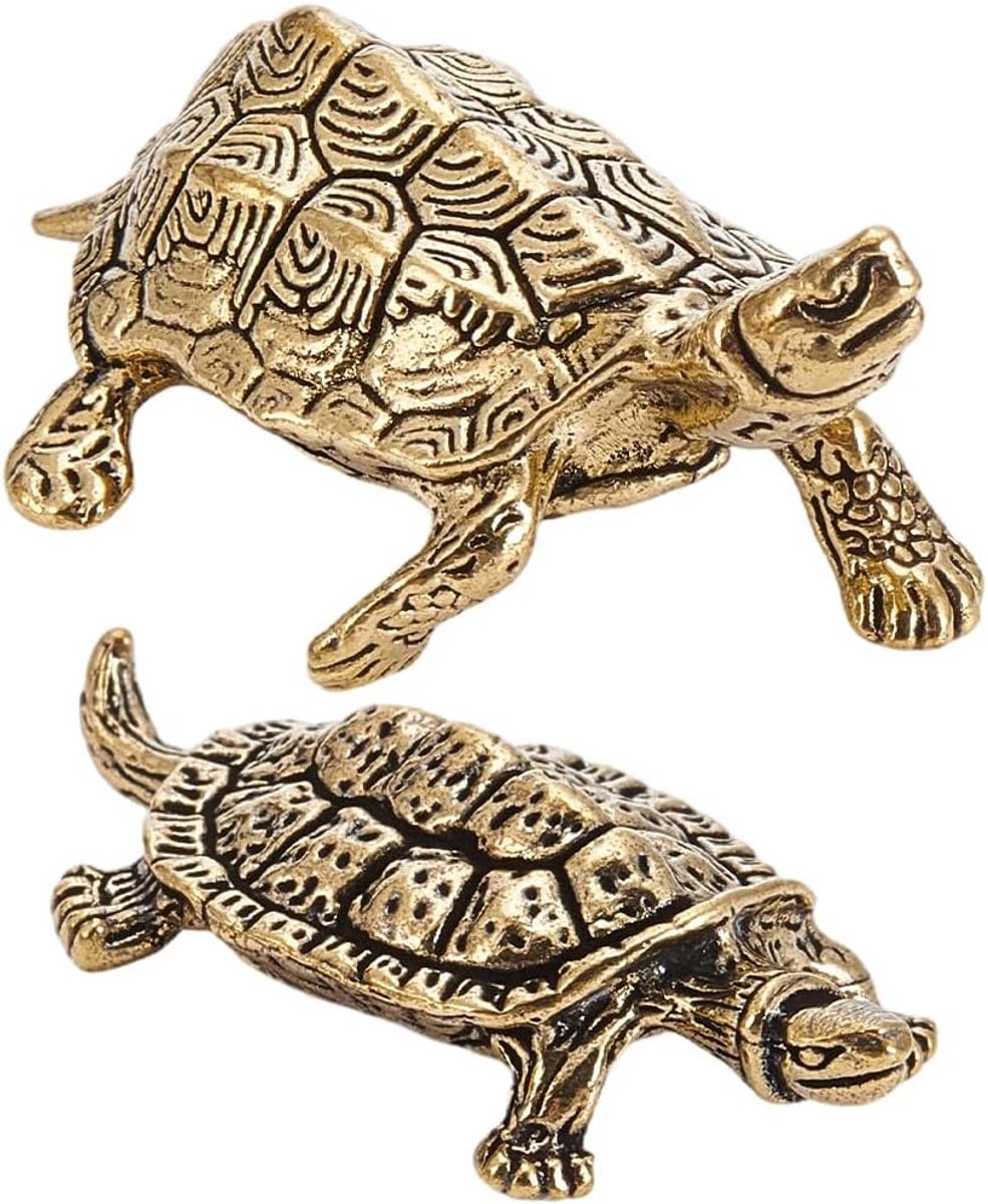 Schildpad beeldjes 2 stuks - messing - Feng Shui dier - geluk en welvaart decor - SnelShoppen