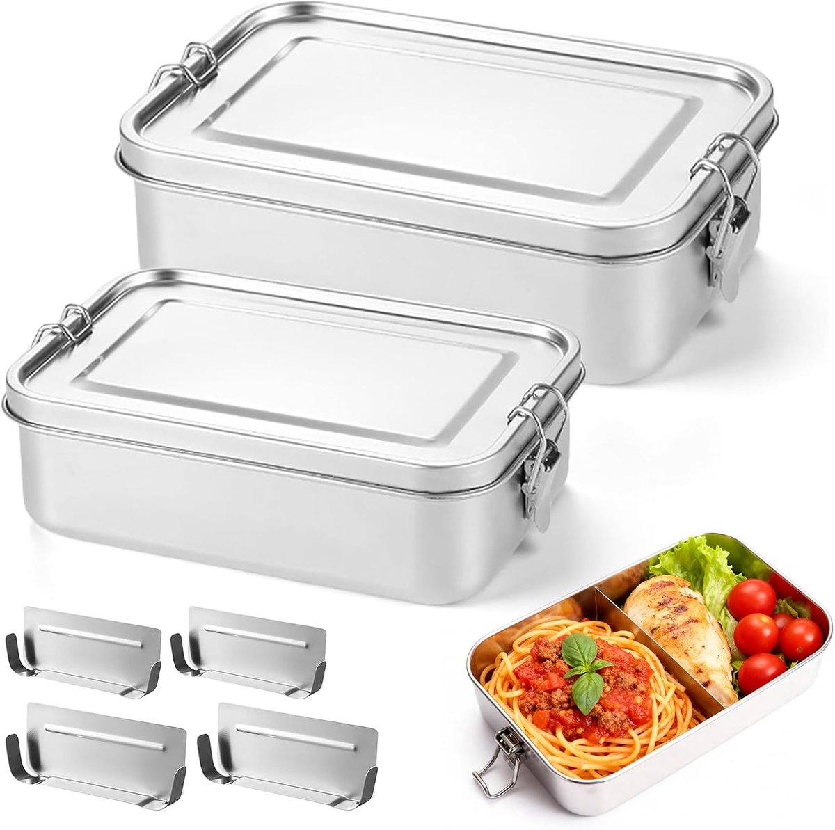 Lunchbox met Compartimenten 850 ml en 1400 ml - RVS Bento Box - Veilig en Duurzaam - Ideaal voor Soep en Salade - SnelShoppen