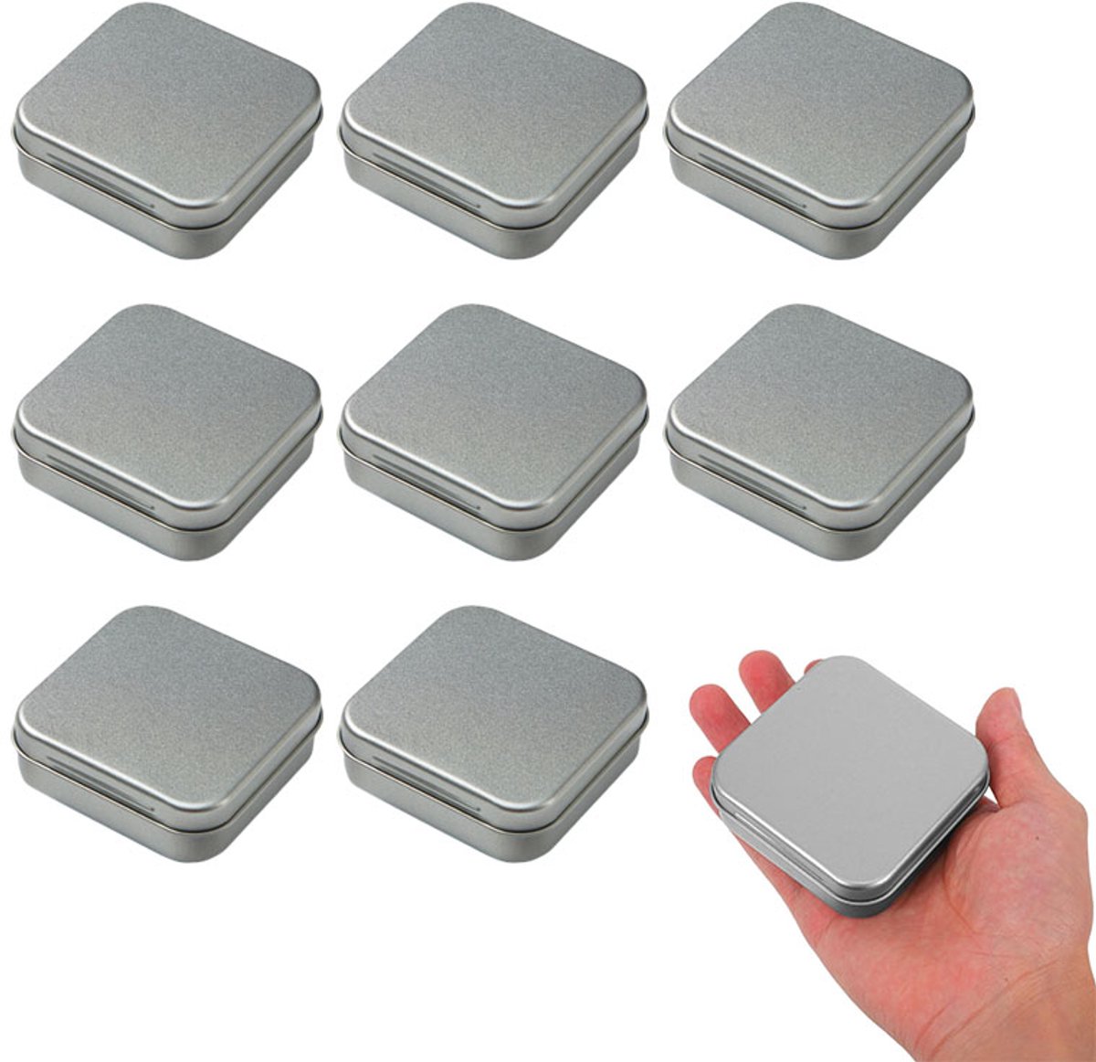 8-stuks Opbergdoos - Mini opbergdoos - Metalen opbergdoos - Scharnierende ijzeren doos - Mini ijzeren doos - Opbergdoos voor sieraden - Opbergdoos in blik -7,2 x 7,2 x 2,2 cm - Geschikt voor reizen, zakenreizen, thuis en andere scenario's - Zilver