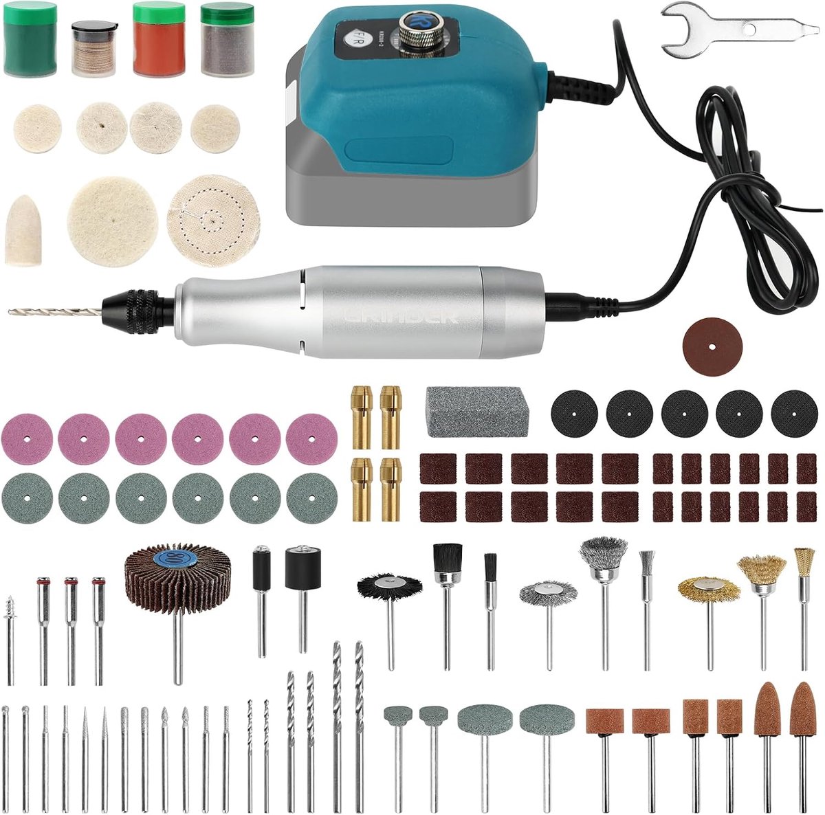Draadloze rotary power cutter 0-18.000 rpm - variabele snelheid - 124-delige accessoireset - voor precisie snijden - SnelShoppen