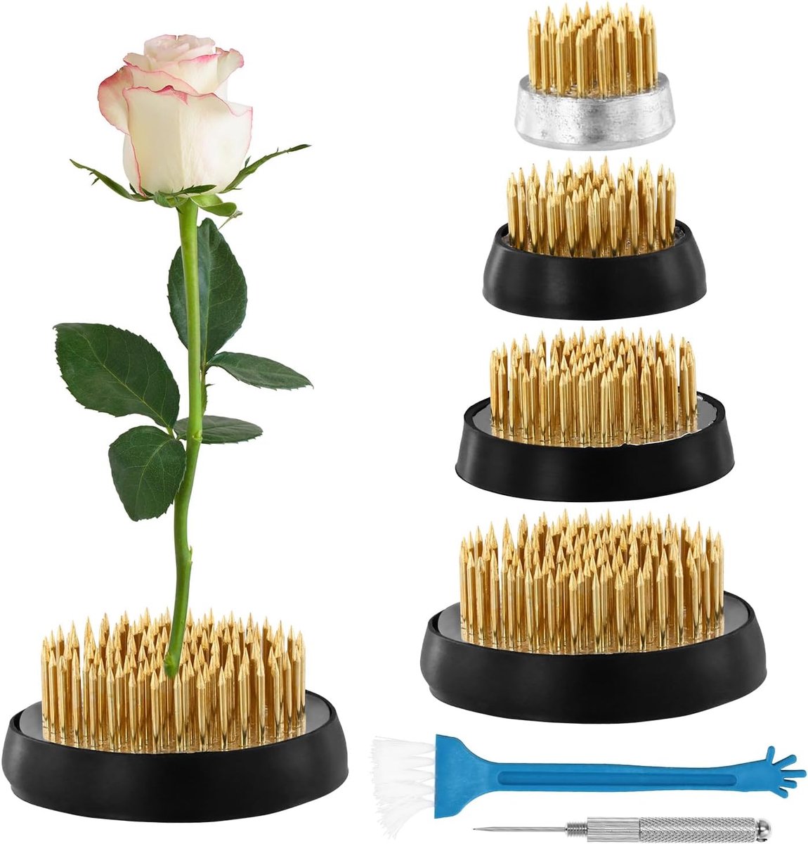 SnelShoppen - 4 Stuks Bloemen Hedgehog Bloemen Frog Ronde Koperen Bloemhouder met RVS Basis voor Bloemisten, Kantoren en Hotels